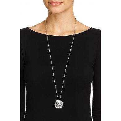 Rivka Friedman Cubic Zirconia Long Rhodium Plated Flower Pendant