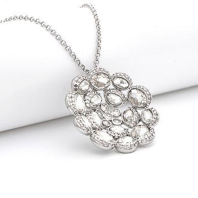 Rivka Friedman Cubic Zirconia Long Rhodium Plated Flower Pendant