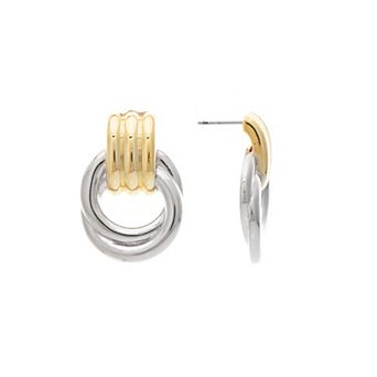 Rivka Friedman 18K Gold Plated Mixed Metal Front Facing Hoop Earring