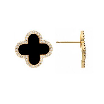 Rivka Friedman 18K Gold Plated Onyx and CZ Flower Station Stud Earrings
