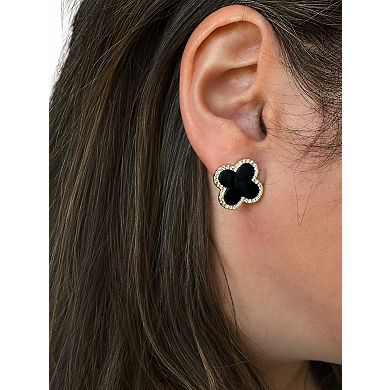 Rivka Friedman 18K Gold Plated Onyx and CZ Flower Station Stud Earrings