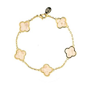 Rivka Friedman 18K Gold Plated Mother of Pearl Flower Station Bracelet
