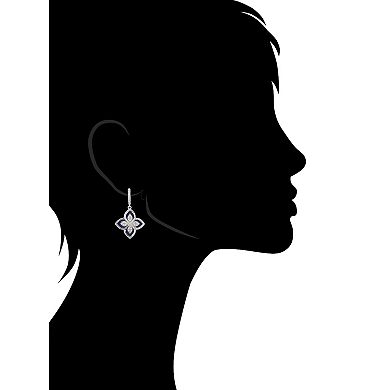 Rivka Friedman Rhodium Plated Flower Enamel and CZ Drop Earring