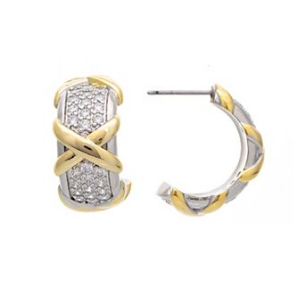 Rivka Friedman 18K Gold & Rhodium Plated X Hoop with CZ Accents