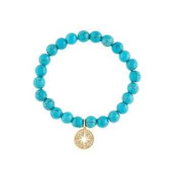 Rivka Friedman Turquoise Beaded Stretch Bracelet with Starburst Charm