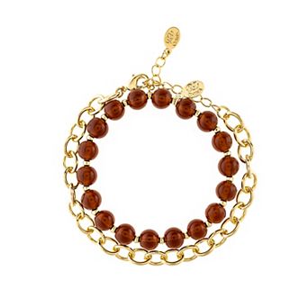 Rivka Friedman Brown Bead Stretch and Chain Bracelet Set