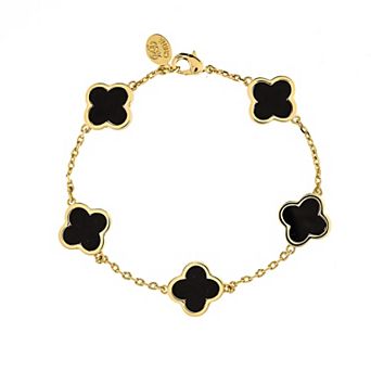 Rivka Friedman 18K Gold Plated Onyx Flower Station Bracelet
