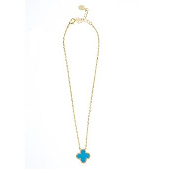 Rivka Friedman 18K Gold Plated Turquoise Flower Solitaire Pendant with CZ Surround