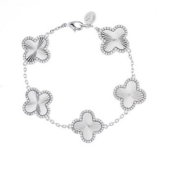 Rivka Friedman Rhodium Plated Five Station Flower Bracelet