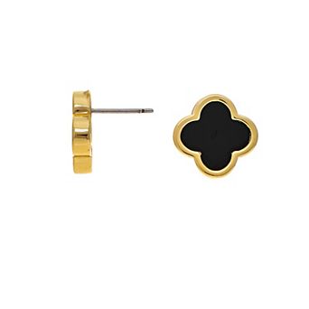 Rivka Friedman 18K Gold Plated Onyx Flower Stud Earring