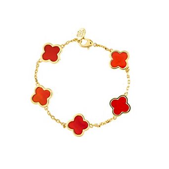 Rivka Friedman 18K Gold Plated Carnelian Flower Station Bracelet