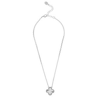 Rivka Friedman Rhodium Plated Flower Solitaire Pendant with CZ Surround