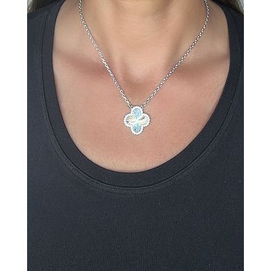 Rivka Friedman Rhodium Plated Flower Solitaire Pendant with CZ Surround