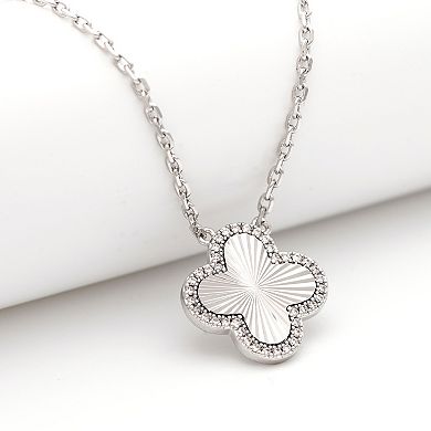 Rivka Friedman Rhodium Plated Flower Solitaire Pendant with CZ Surround