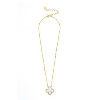 Rivka Friedman 18K Gold Plated Mother of Pearl Flower Solitaire Pendant with CZ Surround