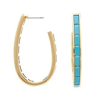 Rivka Friedman 18K Gold Plated Turquoise Elongated Hoop Earrings