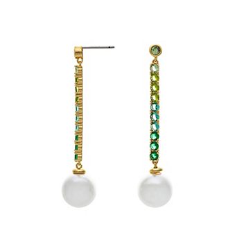 Rivka Friedman 18K Gold Plated Green Gradient Line Drop Earring with Pearl Detail