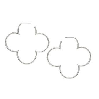 Rivka Friedman Rhodium Plated Polished Flower Hoop Earrings