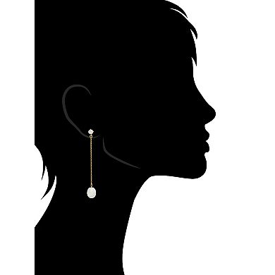 Rivka Friedman 18K Gold Plated Chain Drop Earrings with CZ and Freshwater Pearl