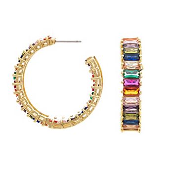 Rivka Friedman 18K Gold Plated Multi-Color CZ Hoop Earrings