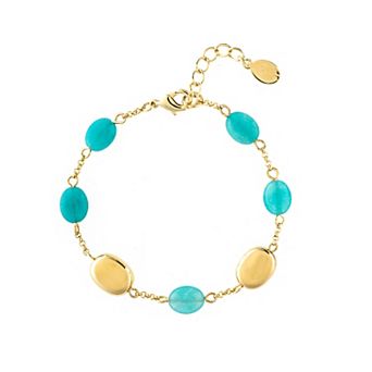 Rivka Friedman 18K Gold Plated Turquoise and Gold Bead Bracelet