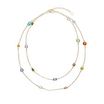 Rivka Friedman 18K Gold Plated Multi-Color Faceted CZ Station Long Strand Necklace