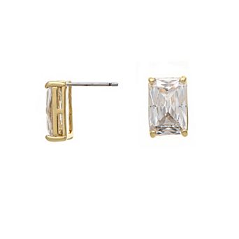 Rivka Friedman 18K Gold Plated Rectangle CZ Solitaire Stud Earring