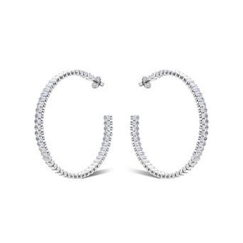 Rivka Friedman Rhodium Plated Rectangle Cubic Zirconia Statement Hoop Earrings