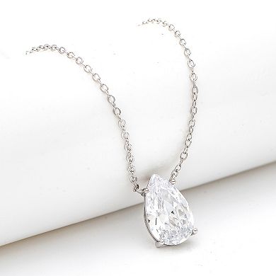Rivka Friedman Rhodium Plated Pear CZ Solitaire Necklace