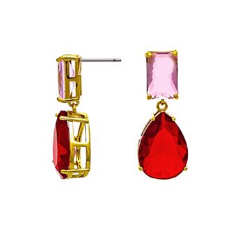 Rivka Friedman 18K Gold Plated Pink & Red Cubic Zirconia Drop Earrings