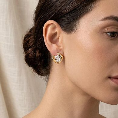 Rivka Friedman 18K Gold Plated Cubic Zirconia Sculptural Stud Earrings