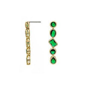 Rivka Friedman 18K Gold-Plated Bezel Set Multi-Shape Green CZ Drop Earrings