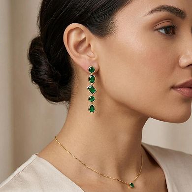 Rivka Friedman 18K Gold-Plated Bezel Set Multi-Shape Green CZ Drop Earrings