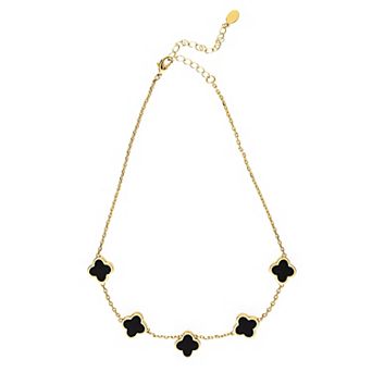 Rivka Friedman 18K Gold Plated Onyx Flower Station Necklace
