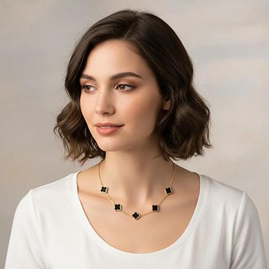 Rivka Friedman 18K Gold Plated Onyx Flower Station Necklace