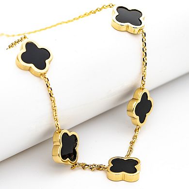 Rivka Friedman 18K Gold Plated Onyx Flower Station Necklace