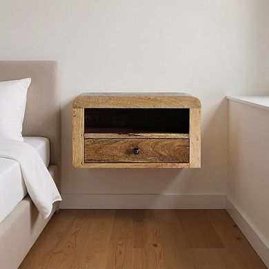 18" Brown Solid Wood One Drawer Floating Nightstand