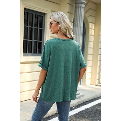 Women's Trendy Short Sleeve Crewneck Shirts Lightweight Soft Solid Color Casual Tops