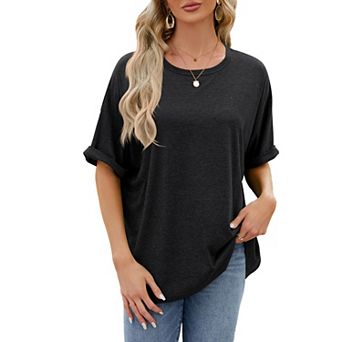Women's Trendy Short Sleeve Crewneck Shirts Lightweight Soft Solid Color Casual Tops