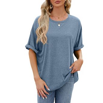 Women's Trendy Short Sleeve Crewneck Shirts Lightweight Soft Solid Color Casual Tops
