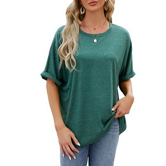 Women's Trendy Short Sleeve Crewneck Shirts Lightweight Soft Solid Color Casual Tops