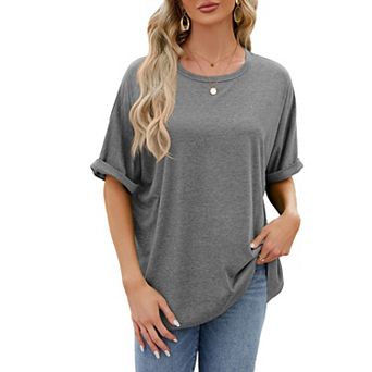 Women's Trendy Short Sleeve Crewneck Shirts Lightweight Soft Solid Color Casual Tops