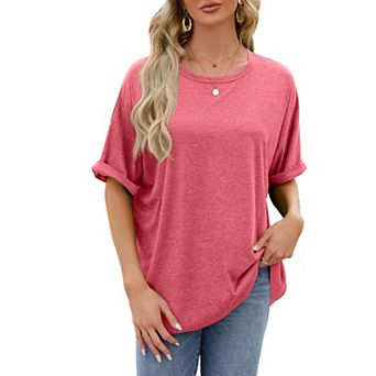 Women's Trendy Short Sleeve Crewneck Shirts Lightweight Soft Solid Color Casual Tops