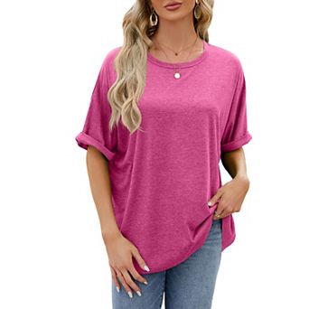 Women's Trendy Short Sleeve Crewneck Shirts Lightweight Soft Solid Color Casual Tops