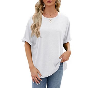 Women's Trendy Short Sleeve Crewneck Shirts Lightweight Soft Solid Color Casual Tops