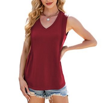 Womens Tank Tops Summer V Neck with Loose Sleeveless Shirt Casual Basic Layering Blouse