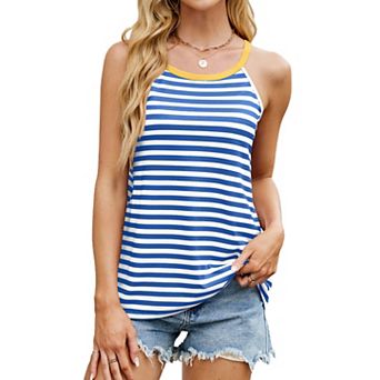 Womens Loose Fit Casual Flowy Tank Tops Striped Halter Cami Trendy Summer Tops