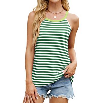 Womens Loose Fit Casual Flowy Tank Tops Striped Halter Cami Trendy Summer Tops