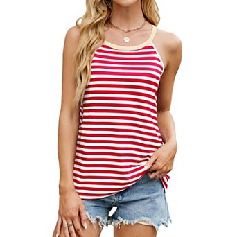 Womens Loose Fit Casual Flowy Tank Tops Striped Halter Cami Trendy Summer Tops