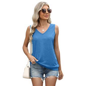Womens Tank Tops Loose Fit Casual V Neck Shirt Sleeveless Summer Tops
